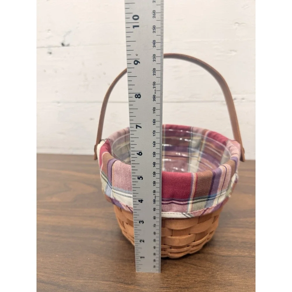 Longaberger Swing‎ Handle Small Fruit Basket Plaid Button Liner Vintage 1989 5